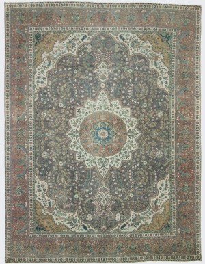 Antique Muted Plum Floral 10X13 Distressed Vintage Oriental Rug
