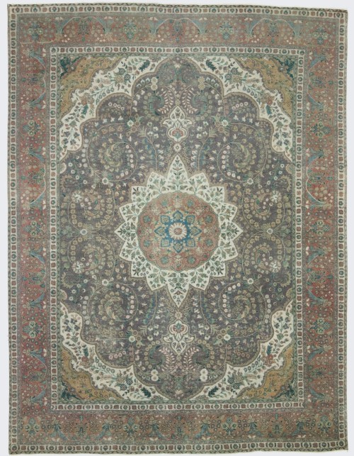 Antique Muted Plum Floral 10X13 Distressed Vintage Oriental Rug