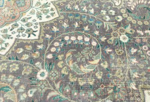 Antique Muted Plum Floral 10X13 Distressed Vintage Oriental Rug