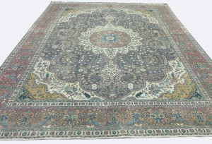 Antique Muted Plum Floral 10X13 Distressed Vintage Oriental Rug