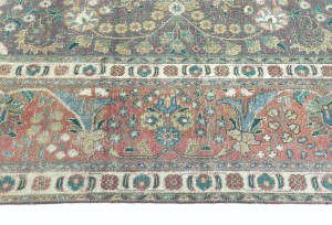 Antique Muted Plum Floral 10X13 Distressed Vintage Oriental Rug