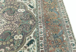 Antique Muted Plum Floral 10X13 Distressed Vintage Oriental Rug