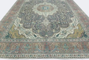 Antique Muted Plum Floral 10X13 Distressed Vintage Oriental Rug