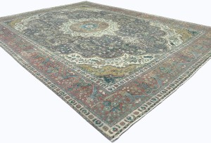 Antique Muted Plum Floral 10X13 Distressed Vintage Oriental Rug
