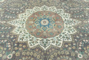 Antique Muted Plum Floral 10X13 Distressed Vintage Oriental Rug