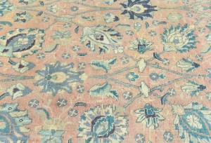 Antique Muted Salmon Floral 10X13 Distressed Vintage Oriental Rug