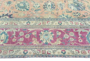 Antique Muted Salmon Floral 10X13 Distressed Vintage Oriental Rug