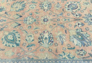Antique Muted Salmon Floral 10X13 Distressed Vintage Oriental Rug