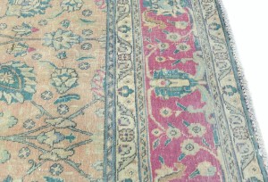 Antique Muted Salmon Floral 10X13 Distressed Vintage Oriental Rug