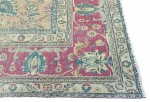 Antique Muted Salmon Floral 10X13 Distressed Vintage Oriental Rug