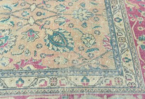 Antique Muted Salmon Floral 10X13 Distressed Vintage Oriental Rug