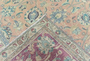 Antique Muted Salmon Floral 10X13 Distressed Vintage Oriental Rug