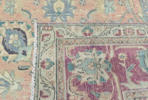 Antique Muted Salmon Floral 10X13 Distressed Vintage Oriental Rug