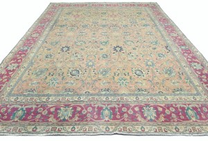Antique Muted Salmon Floral 10X13 Distressed Vintage Oriental Rug