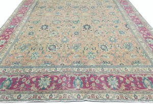 Antique Muted Salmon Floral 10X13 Distressed Vintage Oriental Rug