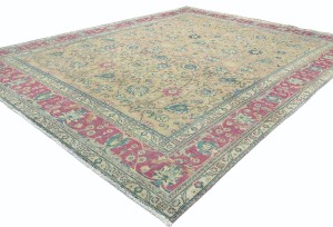 Antique Muted Salmon Floral 10X13 Distressed Vintage Oriental Rug