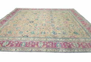 Antique Muted Salmon Floral 10X13 Distressed Vintage Oriental Rug