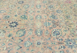 Antique Muted Salmon Floral 10X13 Distressed Vintage Oriental Rug