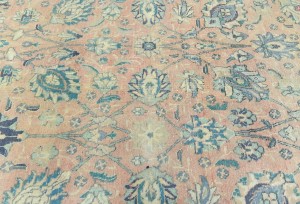 Antique Muted Salmon Floral 10X13 Distressed Vintage Oriental Rug