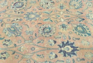 Antique Muted Salmon Floral 10X13 Distressed Vintage Oriental Rug