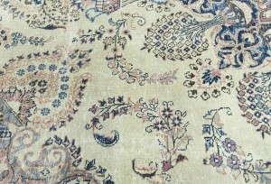 Antique Muted Cream Floral 10X13 Distressed Vintage Oriental Rug