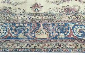 Antique Muted Cream Floral 10X13 Distressed Vintage Oriental Rug