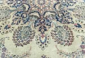 Antique Muted Cream Floral 10X13 Distressed Vintage Oriental Rug