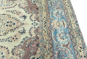 Antique Muted Cream Floral 10X13 Distressed Vintage Oriental Rug