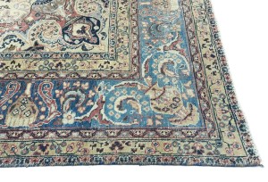 Antique Muted Cream Floral 10X13 Distressed Vintage Oriental Rug
