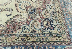 Antique Muted Cream Floral 10X13 Distressed Vintage Oriental Rug
