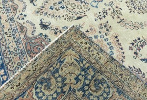 Antique Muted Cream Floral 10X13 Distressed Vintage Oriental Rug