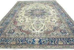 Antique Muted Cream Floral 10X13 Distressed Vintage Oriental Rug