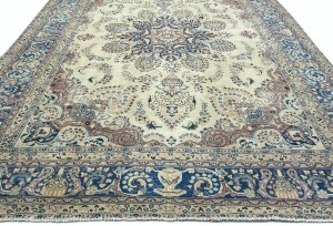 Antique Muted Cream Floral 10X13 Distressed Vintage Oriental Rug