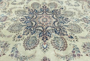 Antique Muted Cream Floral 10X13 Distressed Vintage Oriental Rug