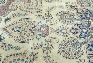 Antique Muted Cream Floral 10X13 Distressed Vintage Oriental Rug