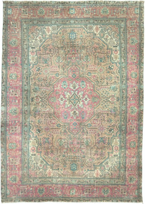 Antique Muted Peach Floral 8X11 Distressed Vintage Oriental Rug