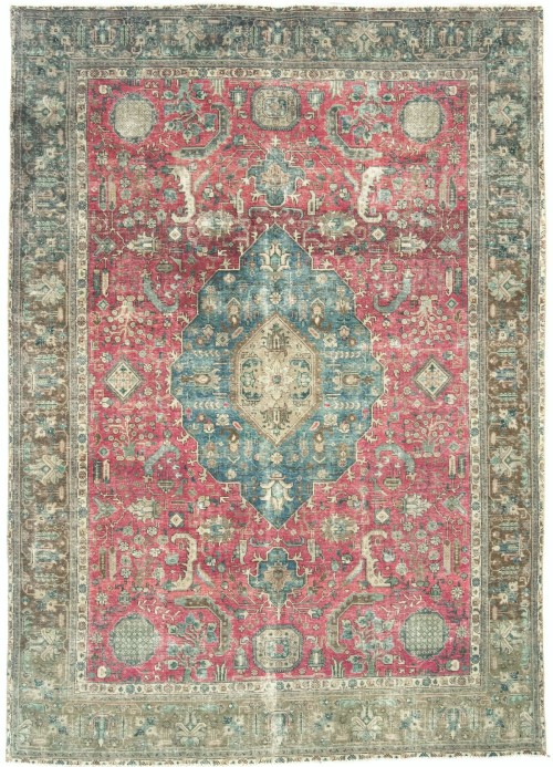 Antique Muted Red Floral 8X11 Distressed Vintage Oriental Rug