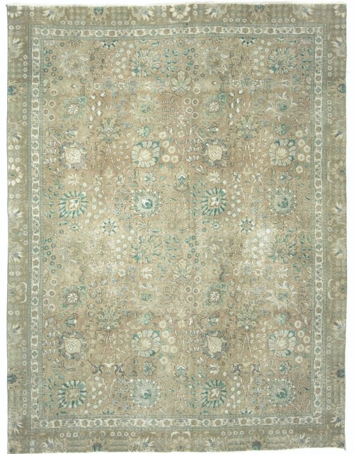 Antique Muted Khaki Floral 8X11 Distressed Vintage Oriental Rug