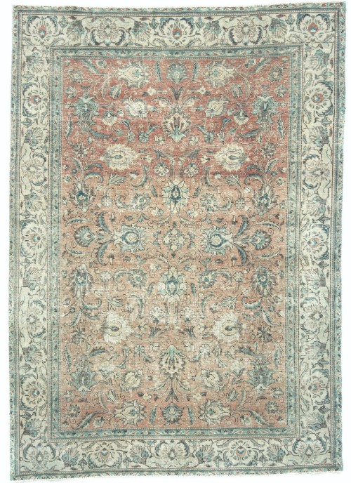 Antique Muted Floral 7X10 Distressed Vintage Oriental Rug