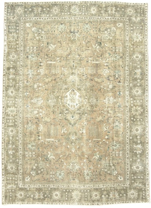 Antique Muted Khaki Floral 8X11 Distressed Vintage Oriental Rug