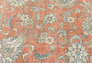 Antique Muted Orange Floral 10X13 Distressed Vintage Oriental Rug