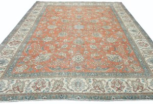 Antique Muted Orange Floral 10X13 Distressed Vintage Oriental Rug