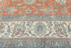 Antique Muted Orange Floral 10X13 Distressed Vintage Oriental Rug