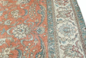 Antique Muted Orange Floral 10X13 Distressed Vintage Oriental Rug