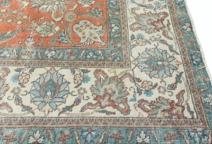 Antique Muted Orange Floral 10X13 Distressed Vintage Oriental Rug