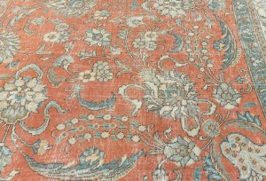 Antique Muted Orange Floral 10X13 Distressed Vintage Oriental Rug