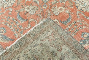 Antique Muted Orange Floral 10X13 Distressed Vintage Oriental Rug