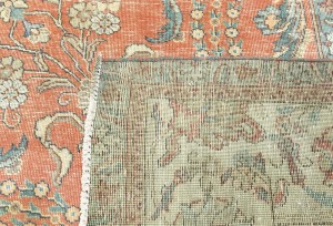 Antique Muted Orange Floral 10X13 Distressed Vintage Oriental Rug