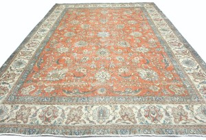 Antique Muted Orange Floral 10X13 Distressed Vintage Oriental Rug