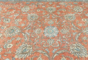 Antique Muted Orange Floral 10X13 Distressed Vintage Oriental Rug